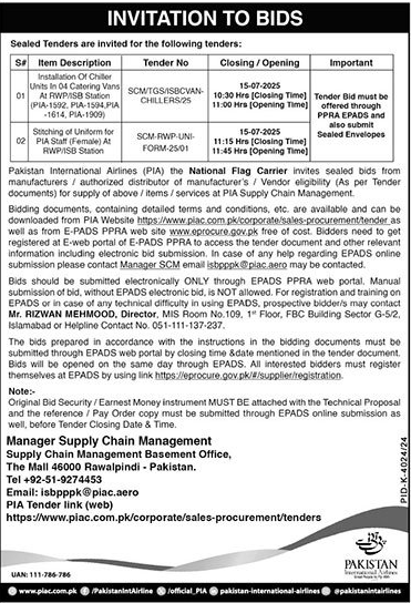Pakistan International Airlines Rawalpindi Tender Notice